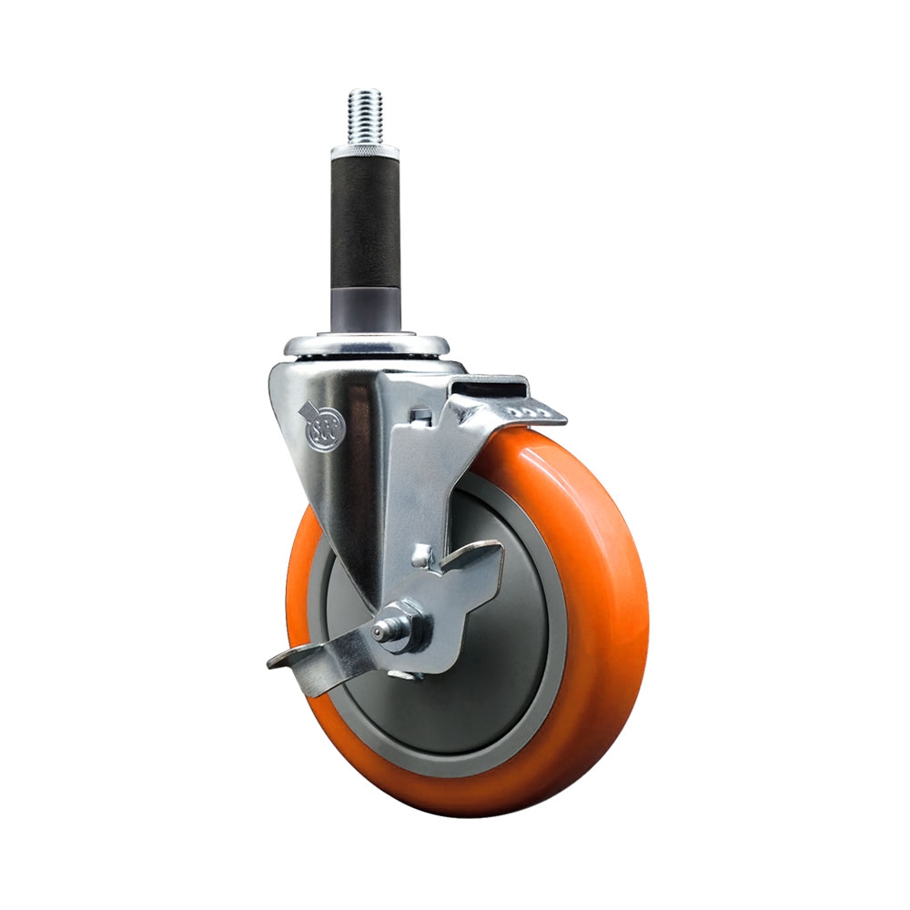 SCC-EX20S514-PPUB-ORG-TLB-1 Polyurethane Expanding Stem Swivel Caster with 5 in. Orange Wheel & 1 in. Stem & Top Locking Brake