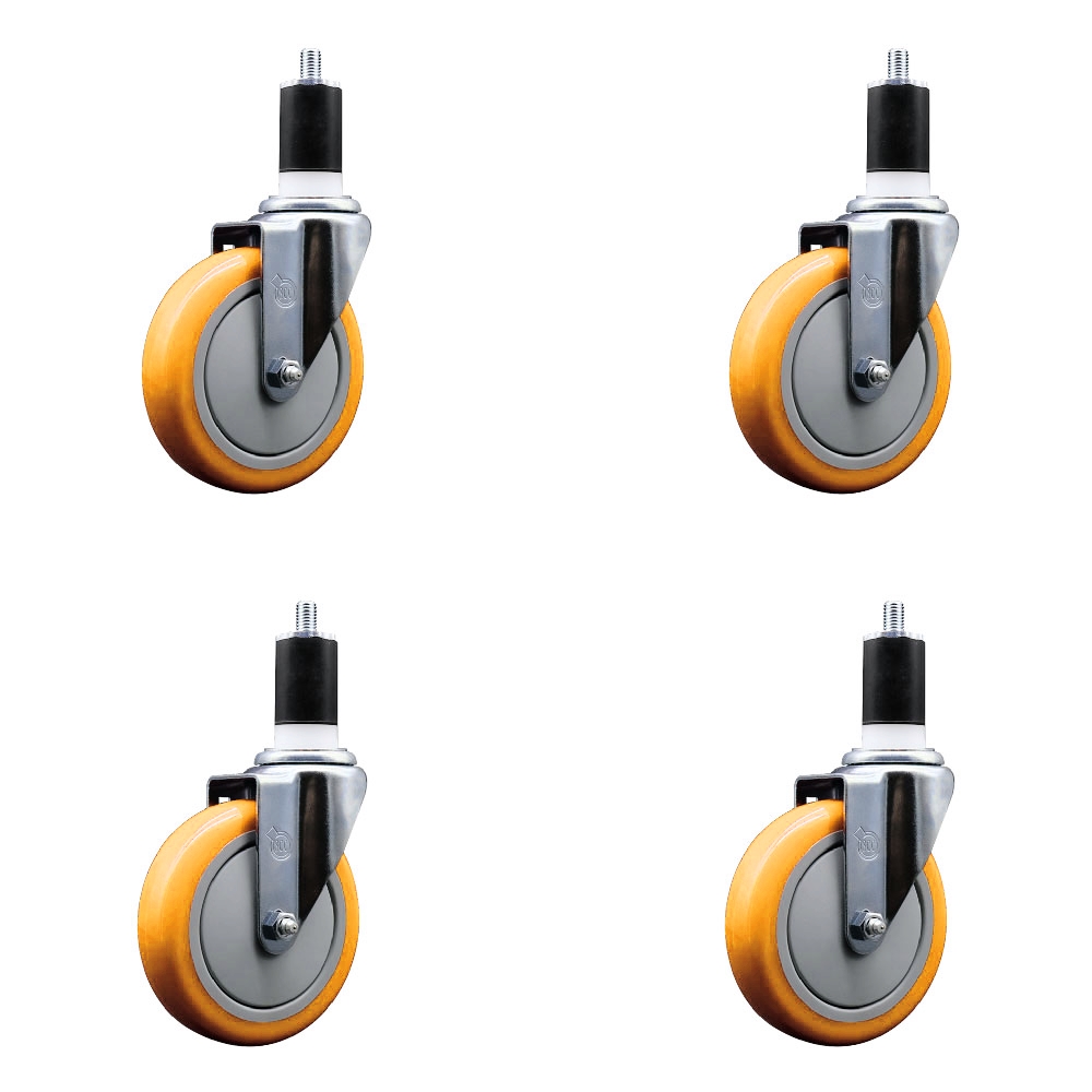 SCC-EX20S514-PPUB-YEL-112-4 Polyurethane Swivel Expanding Stem Caster with 5 in. Yellow Wheels & 1.5 in. Stems - Set of 4