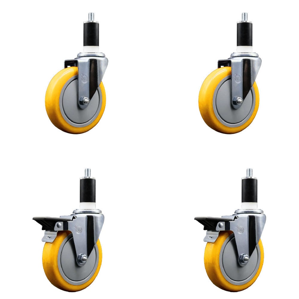 SCC-EX20S514-PPUB-YEL-2-PLB-2-138 Polyurethane Swivel Expanding Stem Caster with 5 in. Yellow Wheels & 1.38 in. Stems - Set of 4