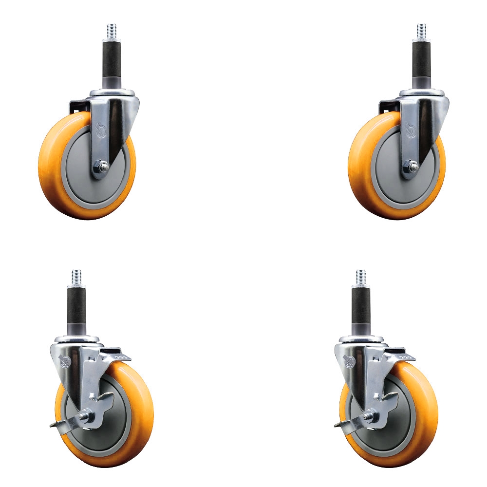 SCC-EX20S514-PPUB-YEL-2-TLB-2-1 Polyurethane Swivel Expanding Stem Caster with 5 in. Yellow Wheels & 1 in. Stems - Set of 4