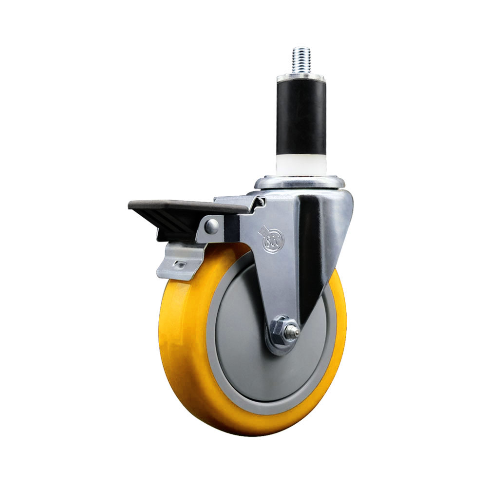 SCC-EX20S514-PPUB-YEL-PLB-138 Polyurethane Expanding Stem Swivel Caster with 5 in. Yellow Wheel & 1.38 in. Stem & Posi Locking Brake