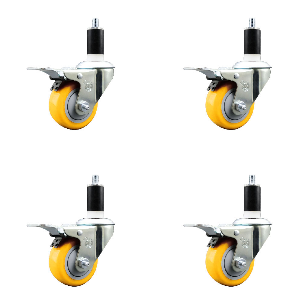SCC-EXTTL20S314-PPUB-YEL-138-4 Polyurethane Swivel Expanding Stem Caster with 3 in. Yellow Wheels & 1.38 in. Stems - Set of 4