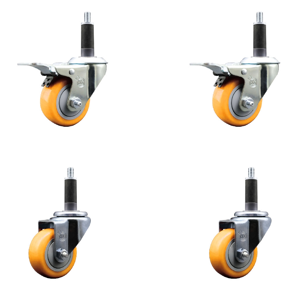 SCC-EXTTL20S314-PPUB-YEL-2-S-2-1 Polyurethane Swivel Expanding Stem Caster with 3 in. Yellow Wheels & 1 in. Stems - Set of 4