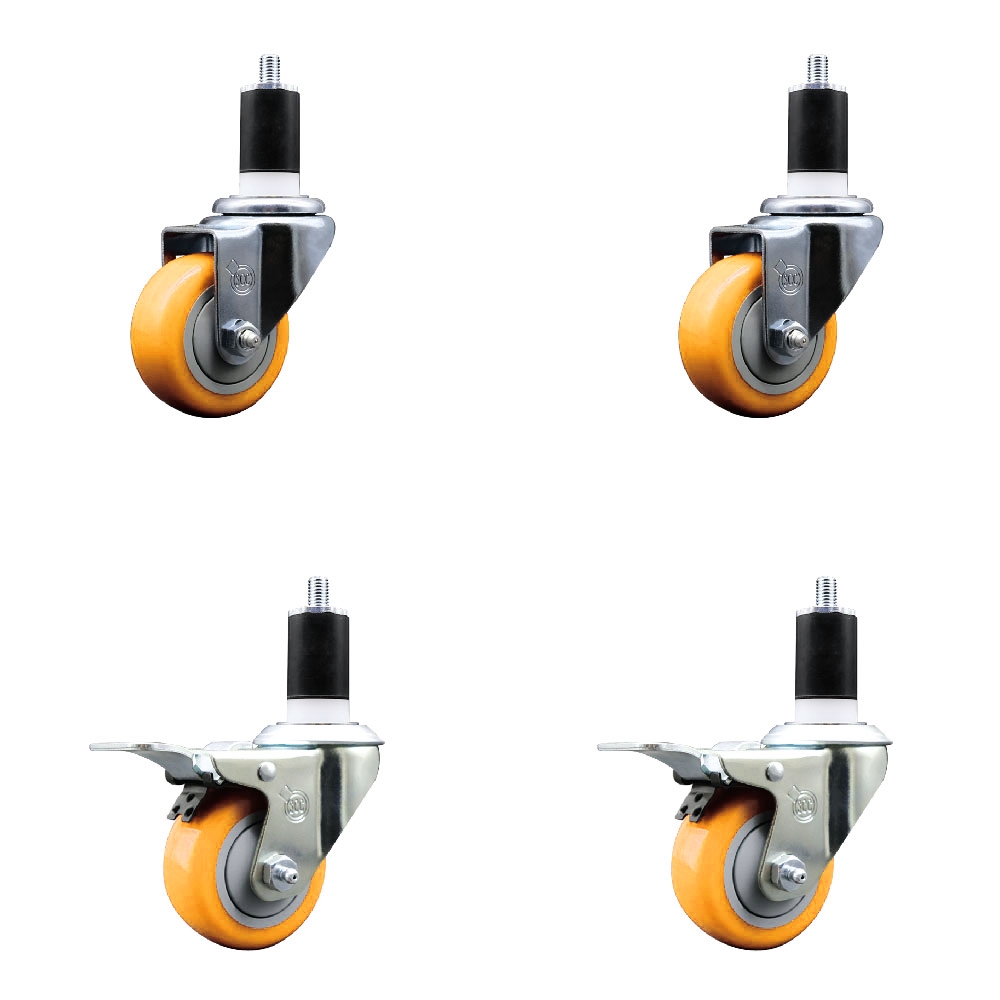SCC-EXTTL20S314-PPUB-YEL-2-S-2-112 Polyurethane Swivel Expanding Stem Caster with 3 in. Yellow Wheels & 1.5 in. Stems - Set of 4