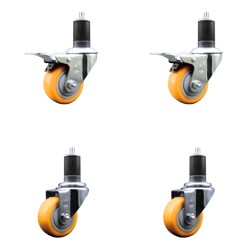 SCC-EXTTL20S314-PPUB-YEL-2-S-2-158 Polyurethane Swivel Expanding Stem Caster with 3 in. Yellow Wheels & 1.63 in. Stems - Set of 4