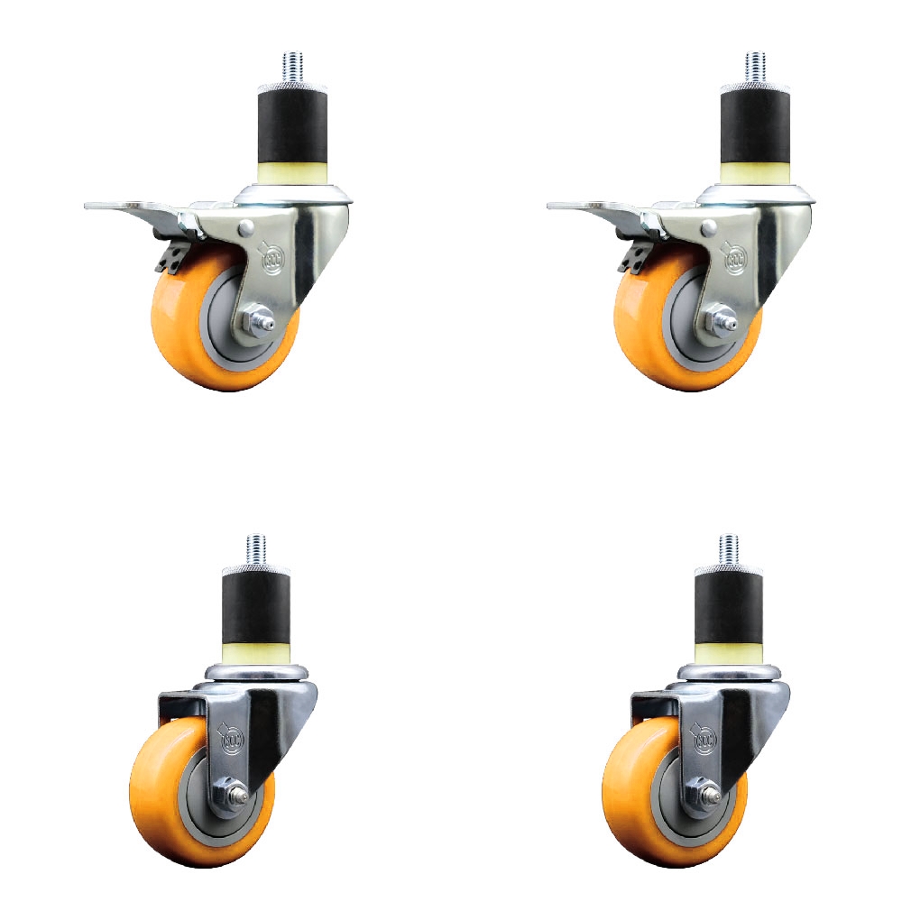 SCC-EXTTL20S314-PPUB-YEL-2-S-2-178 Polyurethane Swivel Expanding Stem Caster with 3 in. Yellow Wheels & 1.87 in. Stems - Set of 4