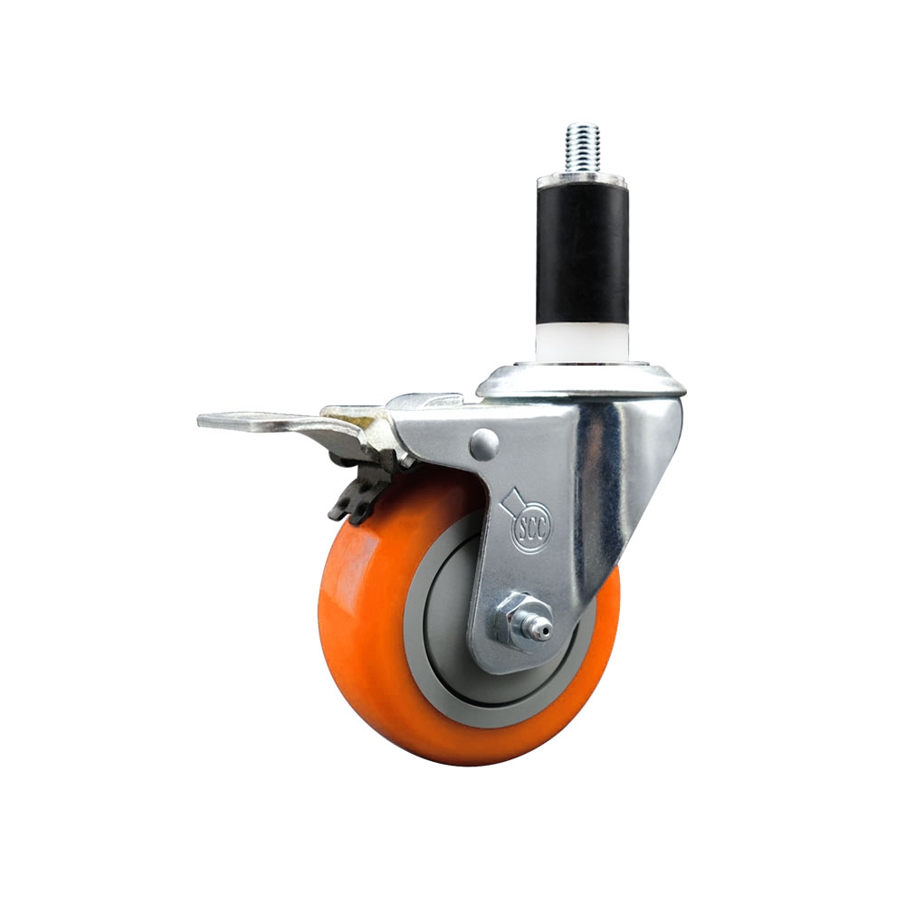 SCC-EXTTL20S3514-PPUB-ORG-138 Polyurethane Expanding Stem Swivel Caster with 3.5 in. Orange Wheel & 1.38 in. Stem & Total Locking Brake