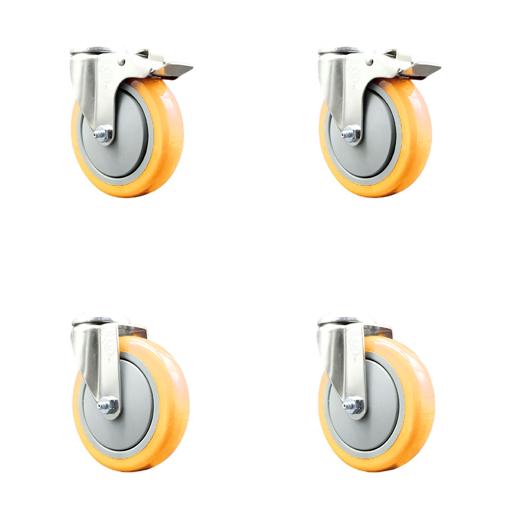 SCC-SS316BHTTL20S514-PPUB-YEL-2-S-2 Polyurethane Swivel Bolt Hole Caster with 5 in. Yellow Caster Wheels - 316 Stainless Steel Casters - Set of 4