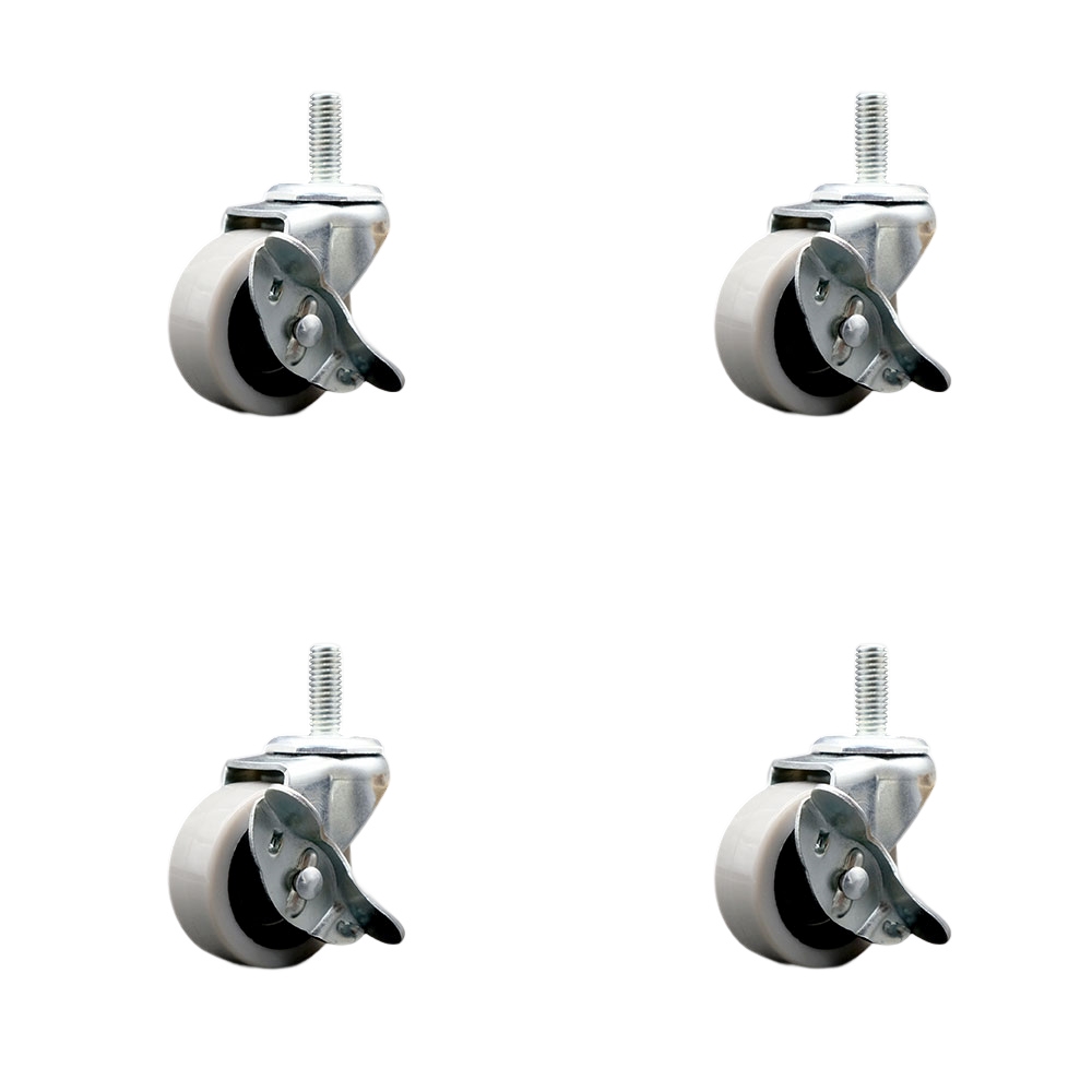 SCC-TS05S210-TPUS-SLB-381610-4 2 in. Swivel Polyurethane Caster Wheels &0.375 in. 16 TPI x 1 in. Threaded Stem Caster & Brake - Set of 4