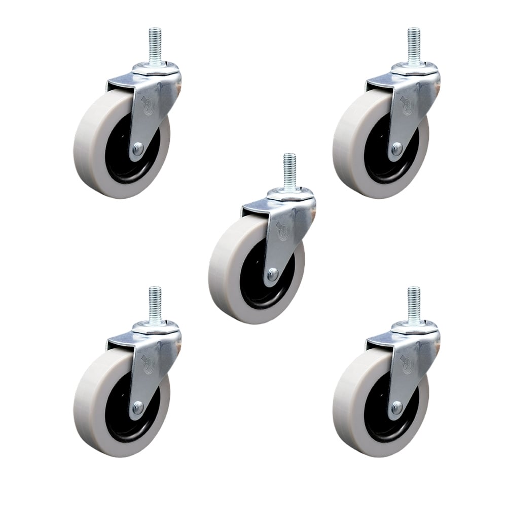 SCC-TS05S310-TPUS-381610-5 2 in. Swivel Polyurethane Caster Wheels &0.375 in. 16 TPI x 1 in. Threaded Stem Casters - Set of 5