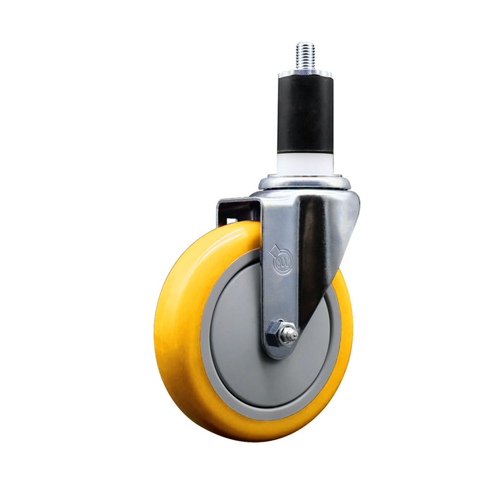 Polyurethane Swivel Stem Caster with 5 in. Yellow Caster Wheels, 1.5 in. Expanding Stem - 316 Stainless Steel Caster