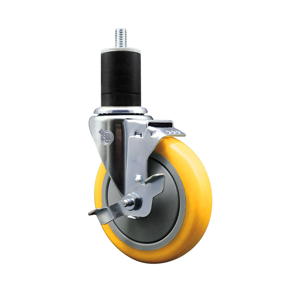 Polyurethane Swivel Stem Caster with 5 in. Yellow Caster Wheels & Top Lock Brake, 1.75 in. Expanding Stem - 316 Stainless Steel Caster