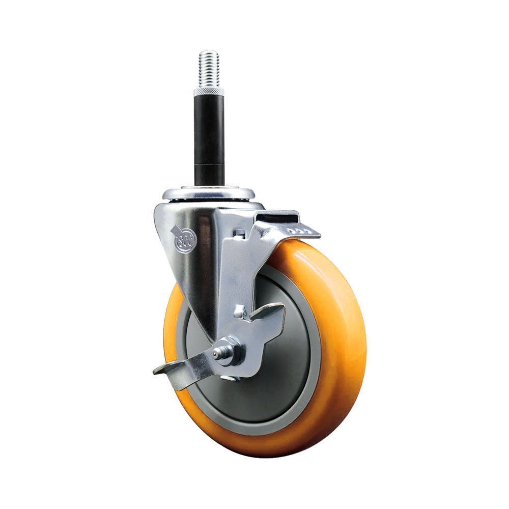 Polyurethane Swivel Stem Caster with 5 in. Yellow Caster Wheels & Top Lock Brake, 0.75 in. Expanding Stem - 316 Stainless Steel Caster