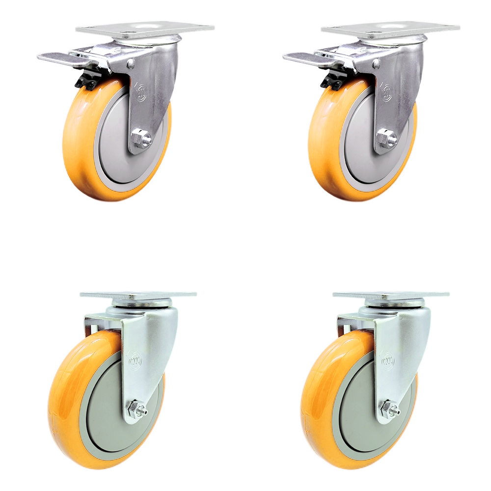 SCC-SS316TTL20S514-PPUB-YEL-2-S-2 Polyurethane Swivel Top Plate Caster with 5 in. 316 Stainless Steel Yellow Wheels - Set of 4