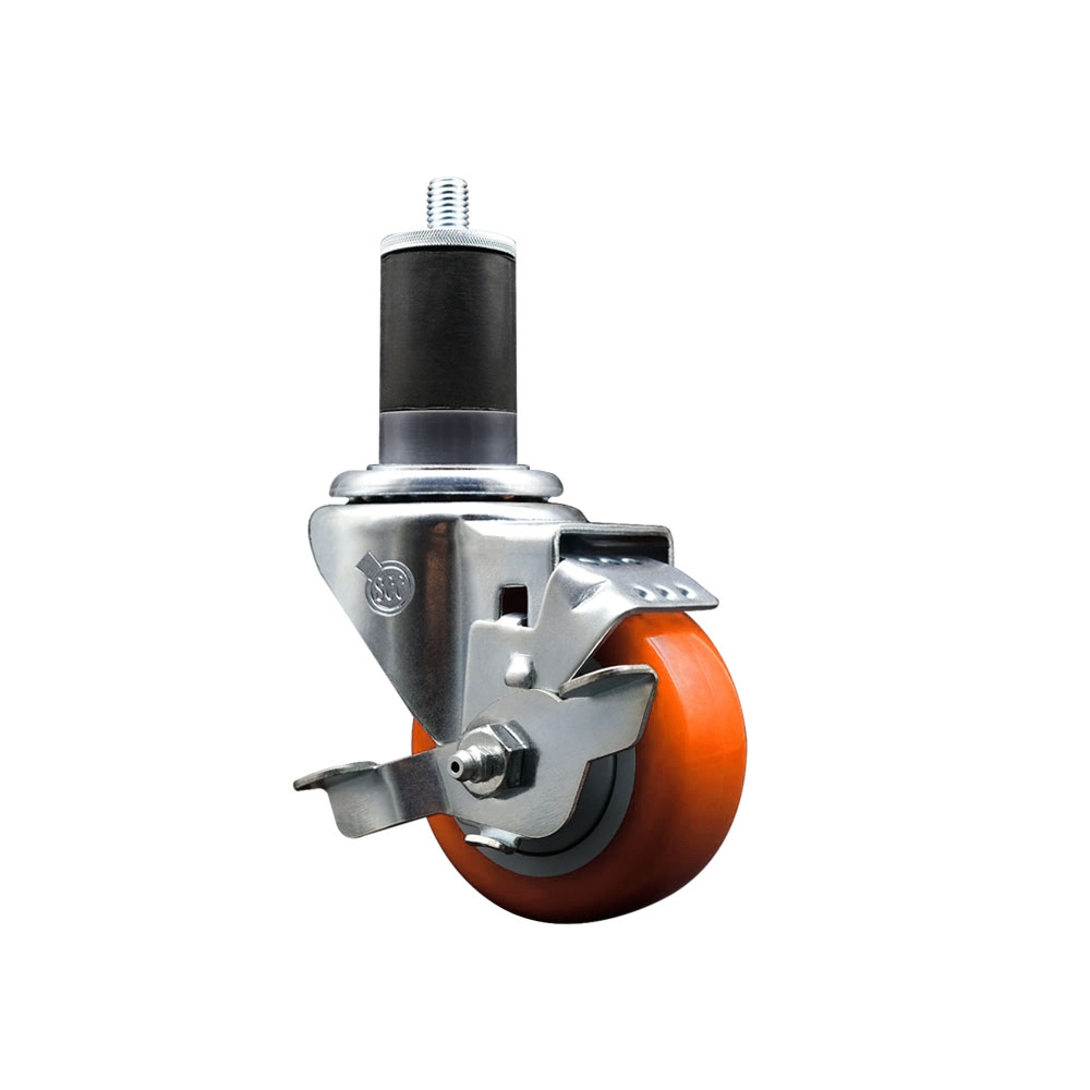 Stainless Steel Polyurethane Expanding Stem Swivel Caster with 3.5 in. Orange Wheel & 1.63 in. Stem & Top Locking Brake