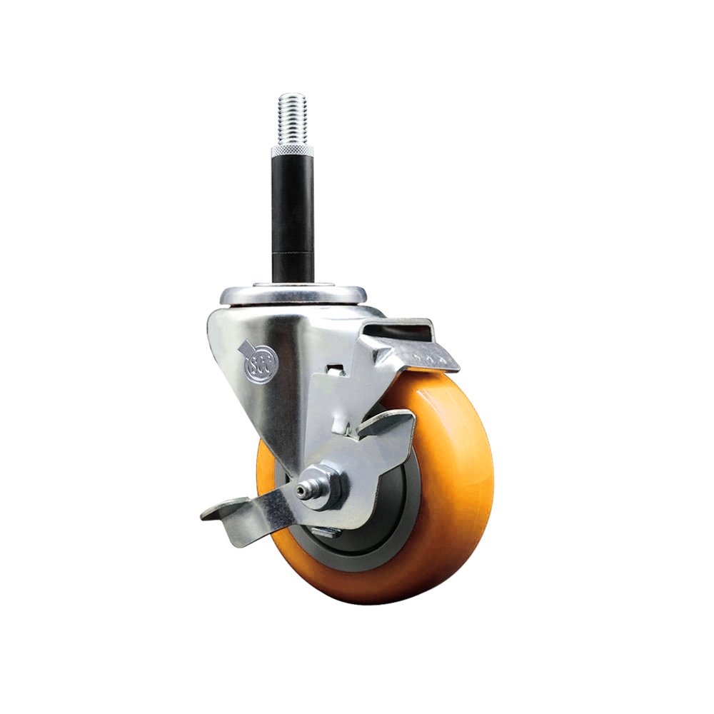 Stainless Steel Polyurethane Expanding Stem Swivel Caster with 3.5 in. Yellow Wheel & 0.75 in. Stem & Top Locking Brake