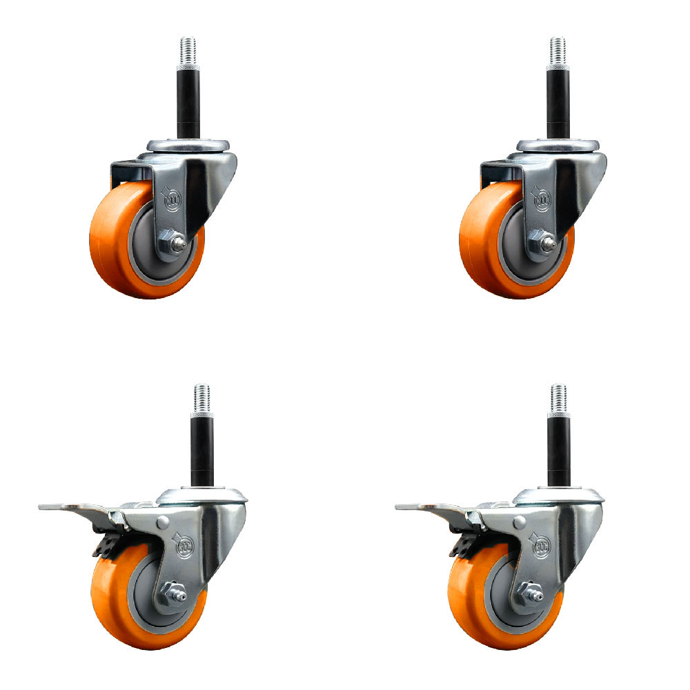 SCC-SSEXTTL20S314-PPUB-ORG-2-S-2-34 Stainless Steel Polyurethane Swivel Expanding Stem Caster with 3 in. Orange Wheels & 0.75 in. Stems - Set of 4