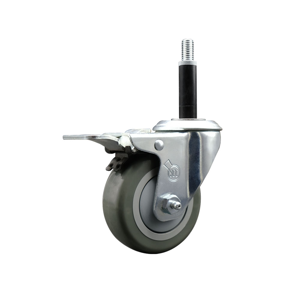 Stainless Steel Polyurethane Expanding Stem Swivel Caster with 3.5 in. Orange Wheel & 0.75 in. Stem & Total Locking Brake
