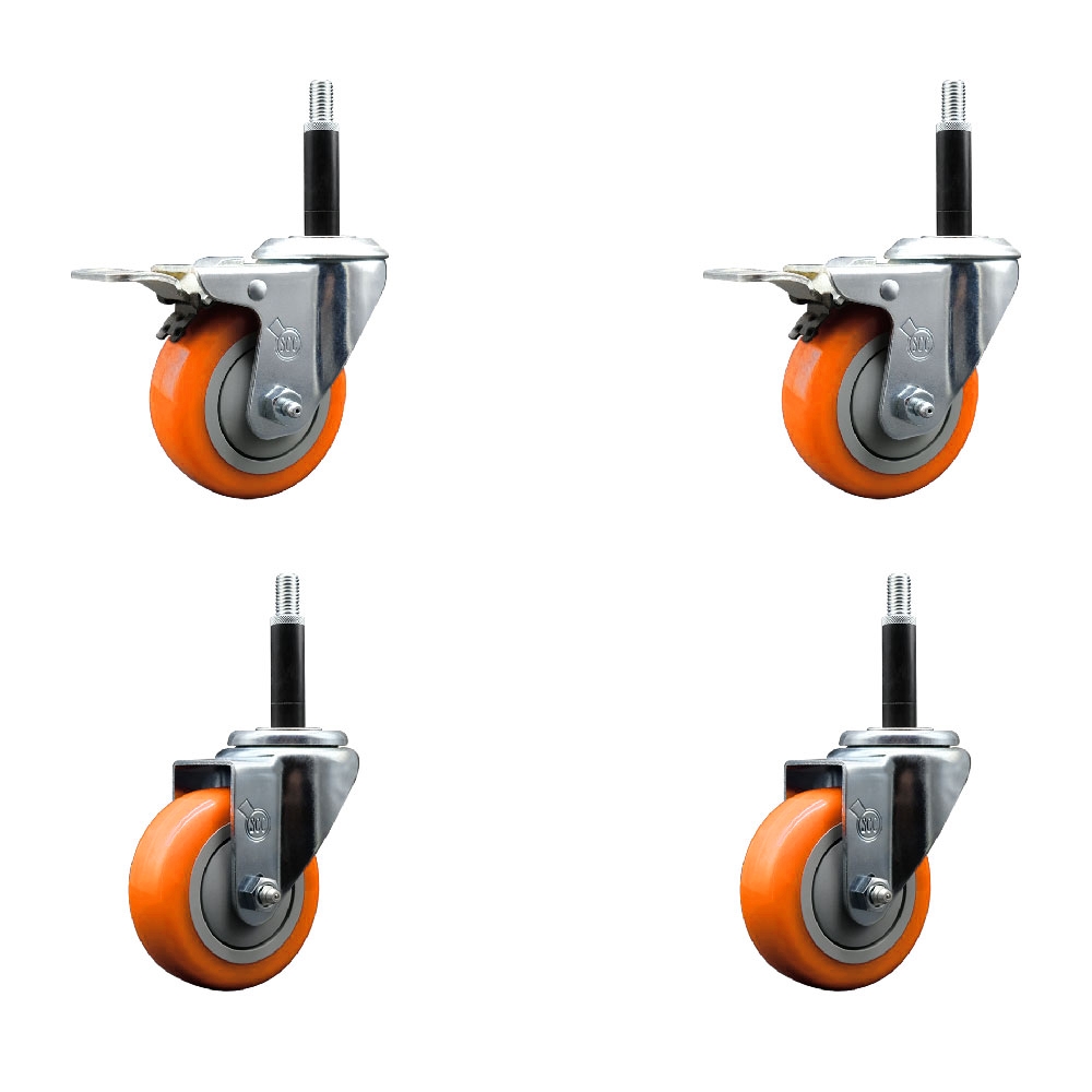 SCC-SSEXTTL20S3514-PPUB-ORG-2-S-2-34 Stainless Steel Polyurethane Swivel Expanding Stem Caster with 3.5 in. Orange Wheels & 0.75 in. Stems - Set of 4