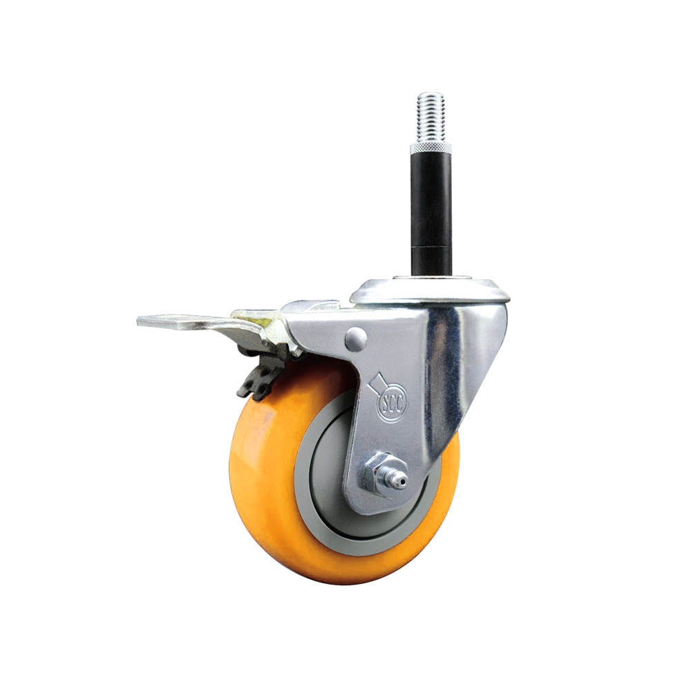Stainless Steel Polyurethane Expanding Stem Swivel Caster with 3.5 in. Yellow Wheel & 0.75 in. Stem & Total Locking Brake