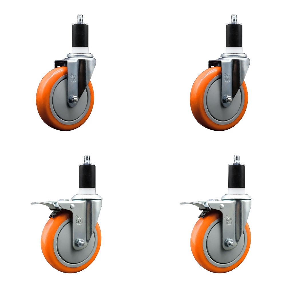 SCC-SSEXTTL20S514-PPUB-ORG-2-S-2-112 Stainless Steel Polyurethane Swivel Expanding Stem Caster with 5 in. Orange Wheels & 1.5 in. Stems - Set of 4