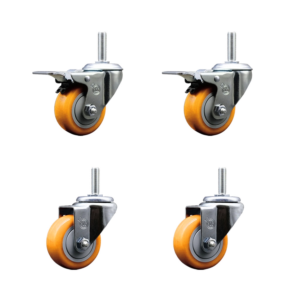 SCC-TSTTL20S314-PPUB-YEL-34212-2-S-2 Polyurethane Swivel Threaded Stem Caster with 3 x 1.25 in. Yellow Wheels & 0.75 in. Stems - Set of 4
