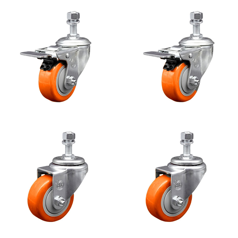 SCC-TSTTL20S3514-PPUB-ORG-M1215-2-S2 Polyurethane Swivel Threaded Stem Caster with 3.5 x 1.25 in. Orange Wheels & 12 mm Stems - Set of 4