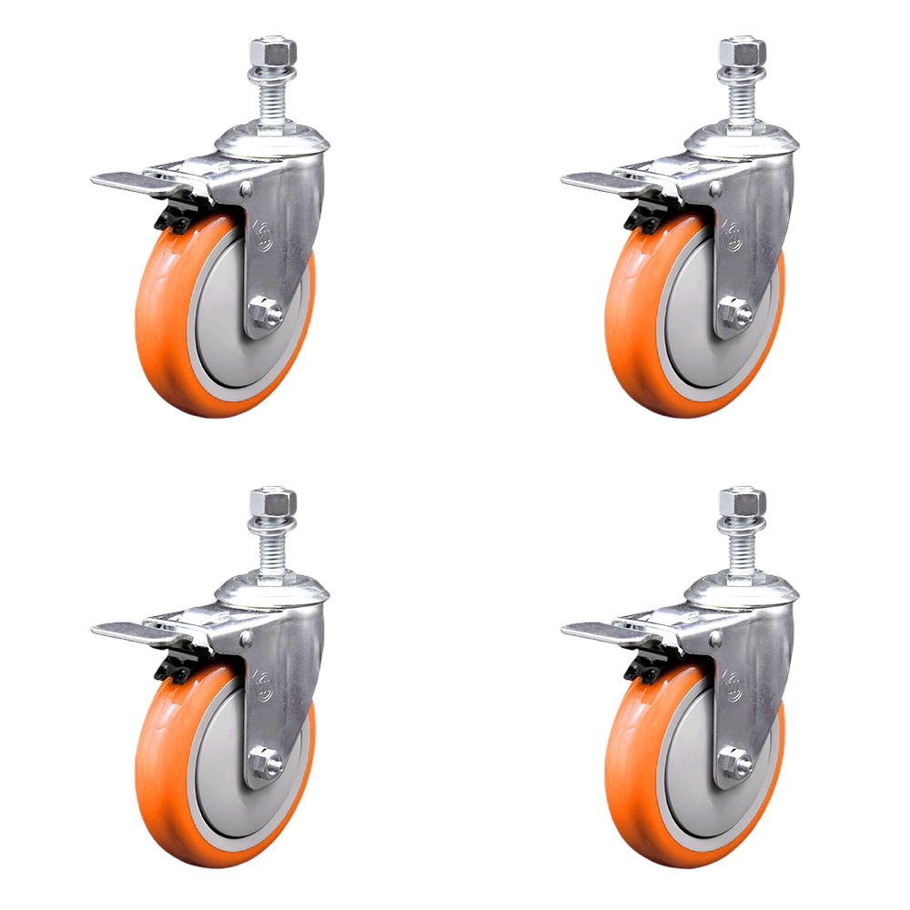 SCC-TSTTL20S514-PPUB-ORG-M1215-4 Polyurethane Swivel Threaded Stem Caster with 5 x 1.25 in. Orange Wheels & 12 mm Stems - Set of 4