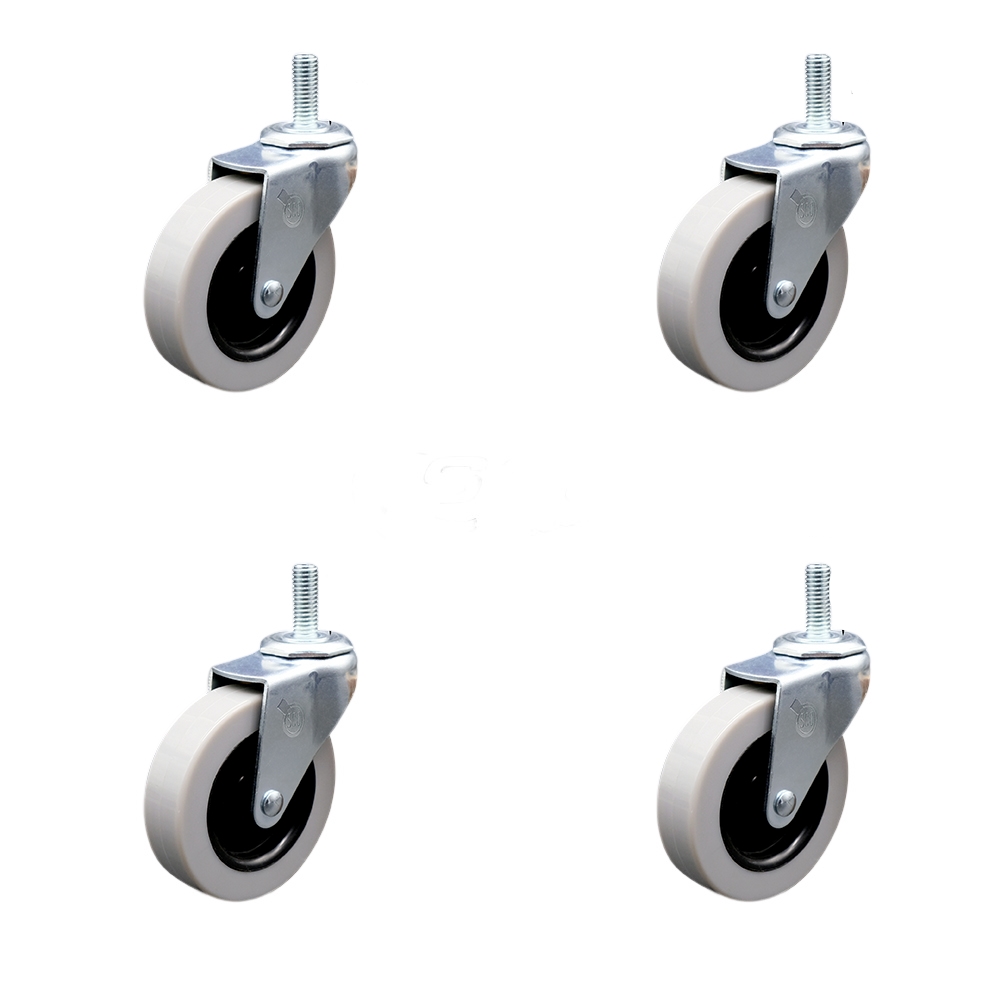 SCC-TS05S310-TPRS-M1015-4 3 in. Swivel Thermoplastic Rubber Caster Wheels with 10 mm 1.50 TPI x 1.5 in. Threaded Stem Casters - Set of 4