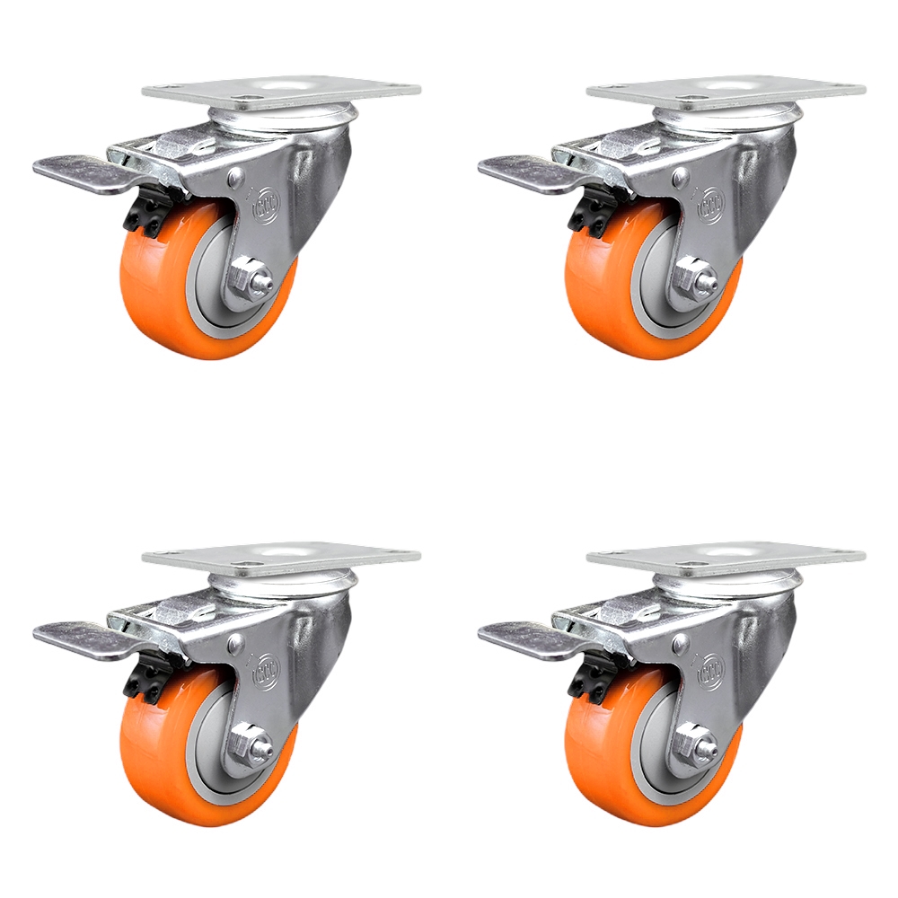 SCC-TTL20S3514-PPUB-ORG-4 Polyurethane Swivel Top Plate Caster with 3.5 in. Orange Wheels - Set of 4