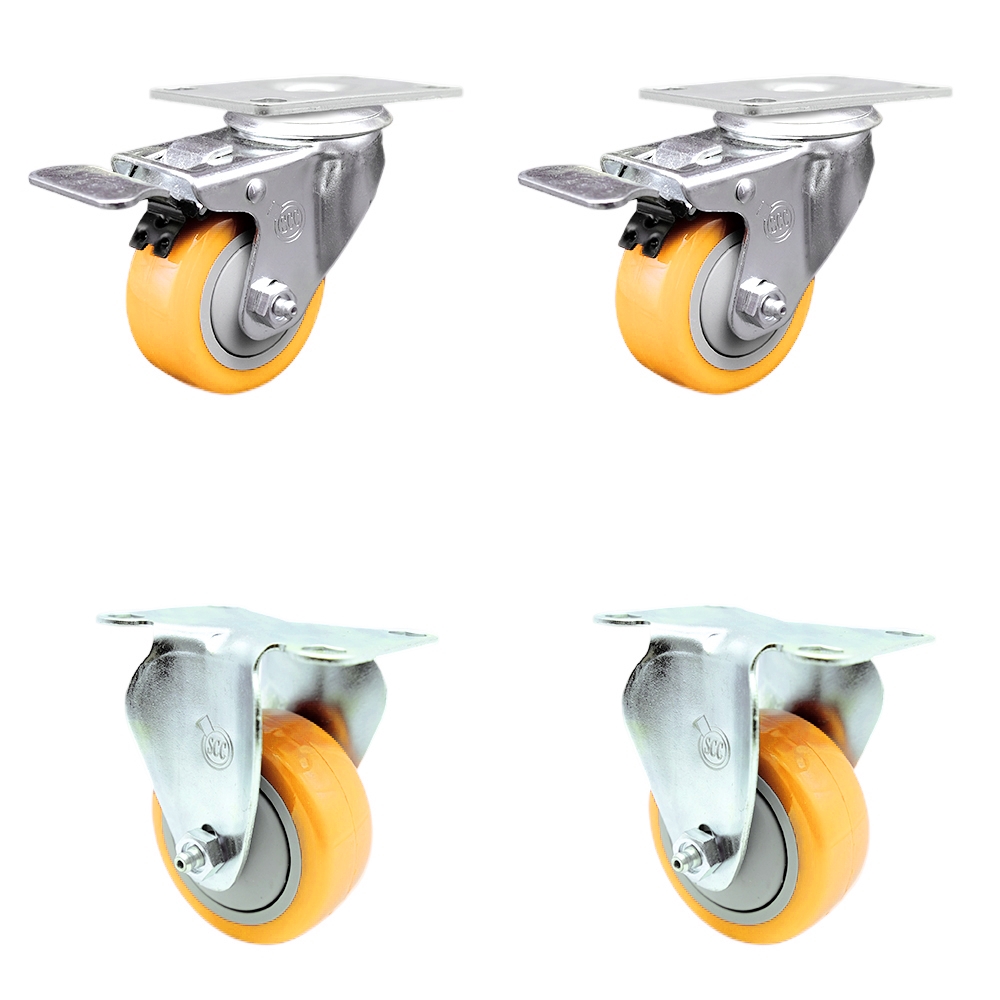 SCC-TTL20S3514-PPUB-YEL-2-R-2 Polyurethane Swivel Top Plate Caster with 3.5 in. Yellow Wheels - Set of 4