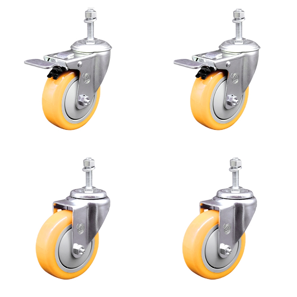 SCC-TSTTL20S414-PPUBYEL-381615-2-S-2 Polyurethane Swivel Threaded Stem Caster with 4 x 1.25 in. Yellow Wheels & 0.38 in. Stems - Set of 4