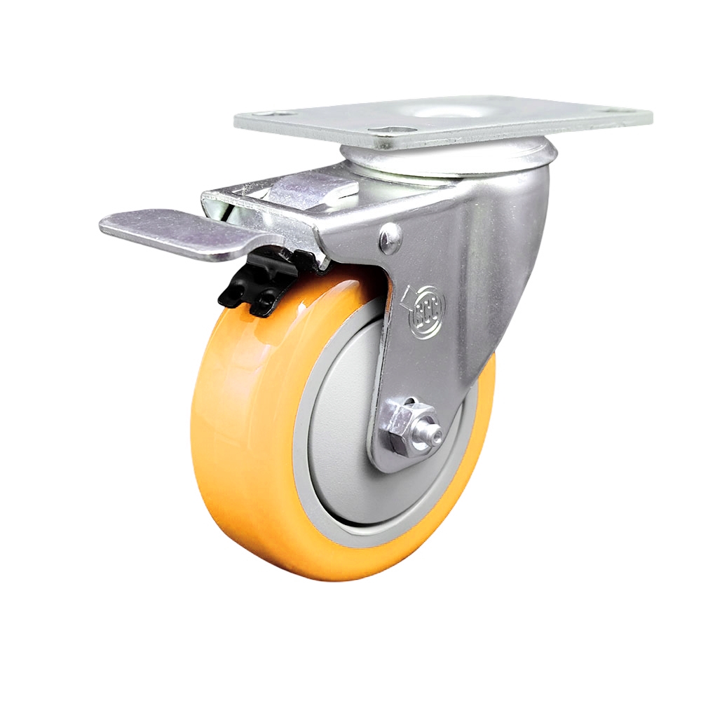 SCC-TTL20S414-PPUB-YEL Polyurethane Swivel Top Plate Caster with 4 in. Yellow Wheel & Total Locking Brake