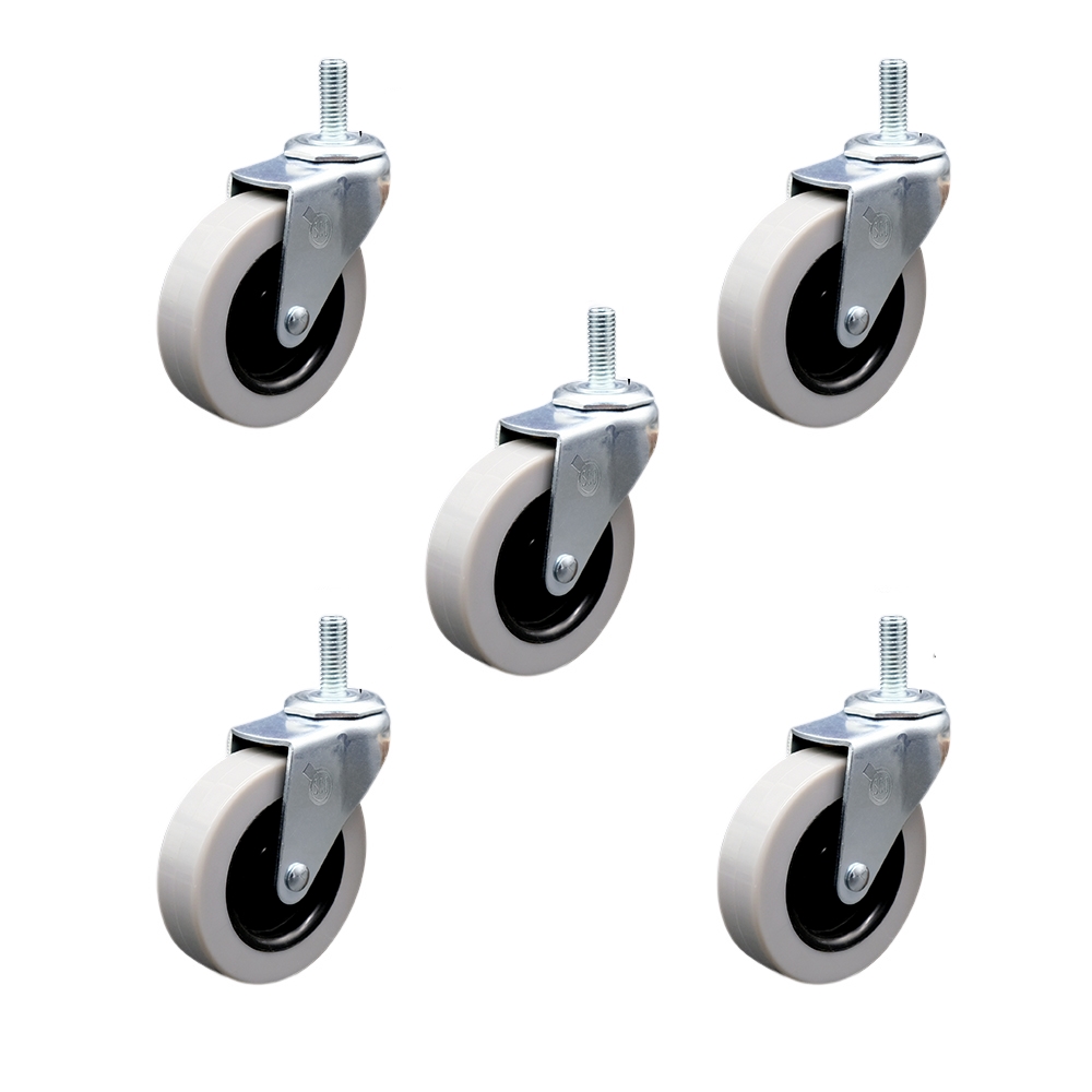 SCC-TS05S310-TPRS-M1015-5 3 in. Swivel Thermoplastic Rubber Caster Wheels with 10 mm 1.50 TPI x 1.5 in. Threaded Stem Casters - Set of 5