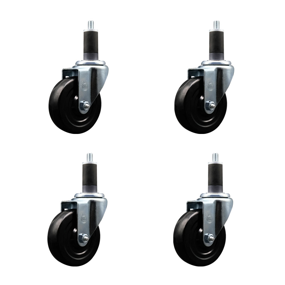 SCC-EX20S414-SRS-114-4 Soft Rubber Swivel Expanding Stem Caster with 4 in. Black Wheels & 1.25 in. Stems - Set of 4