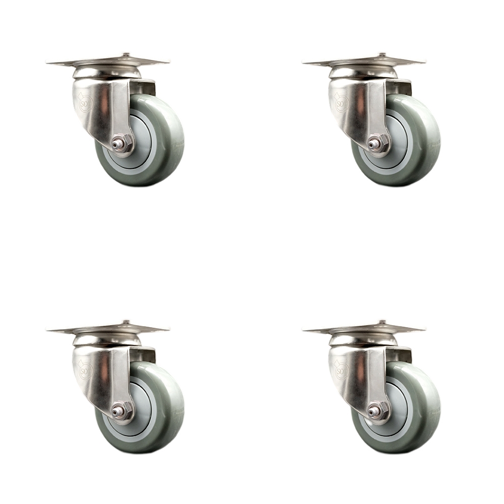 SCC-SS31620S314-PPUB-4 Polyurethane Swivel Top Plate Caster with 3 in. 316 Stainless Steel Gray Wheels - Set of 4