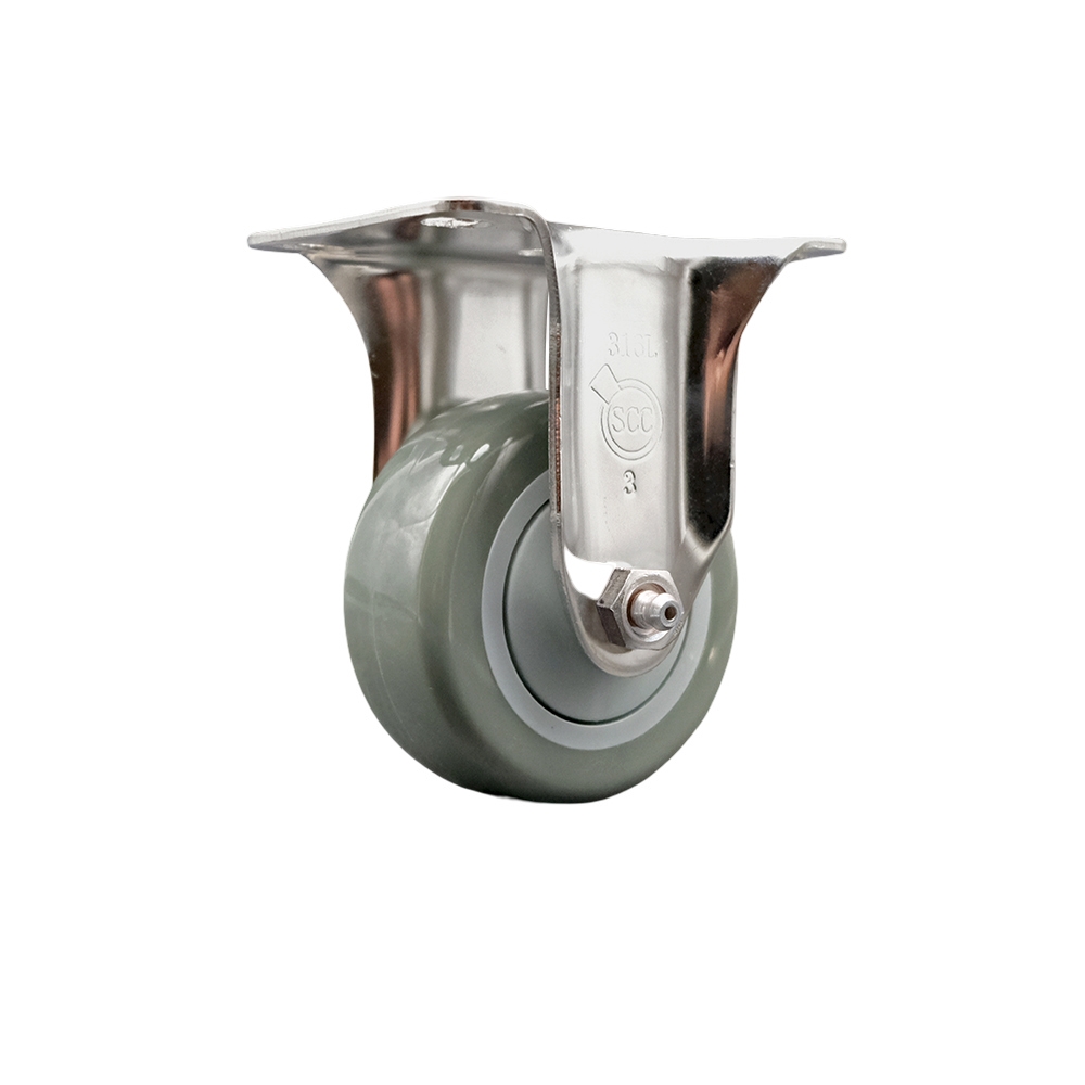 SCC-SS31620R3514-PPUB Polyurethane Rigid Top Plate Caster with 3.5 in. Gray Caster Wheel - 316 Stainless Steel Caster