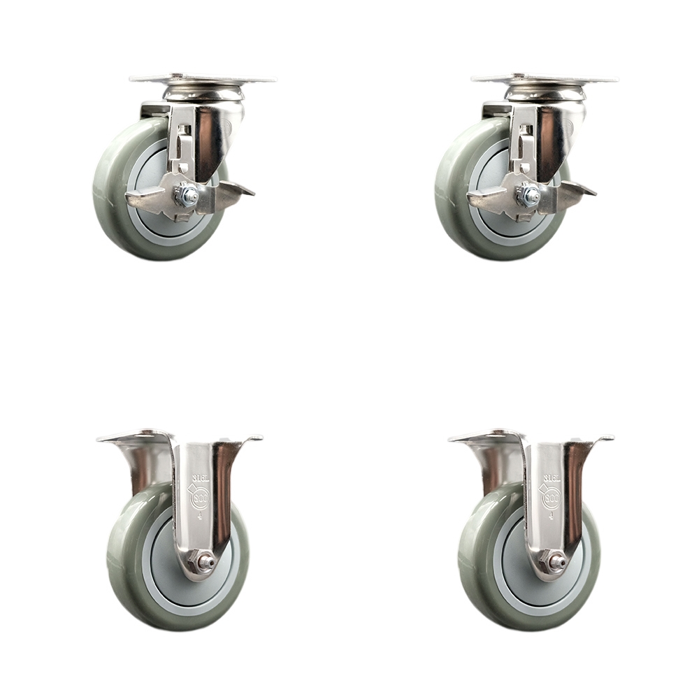 SCC-SS31620S414-PPUB-TLB-2-R-2 Polyurethane Swivel Top Plate Caster with 4 in. 316 Stainless Steel Gray Wheels - Set of 4