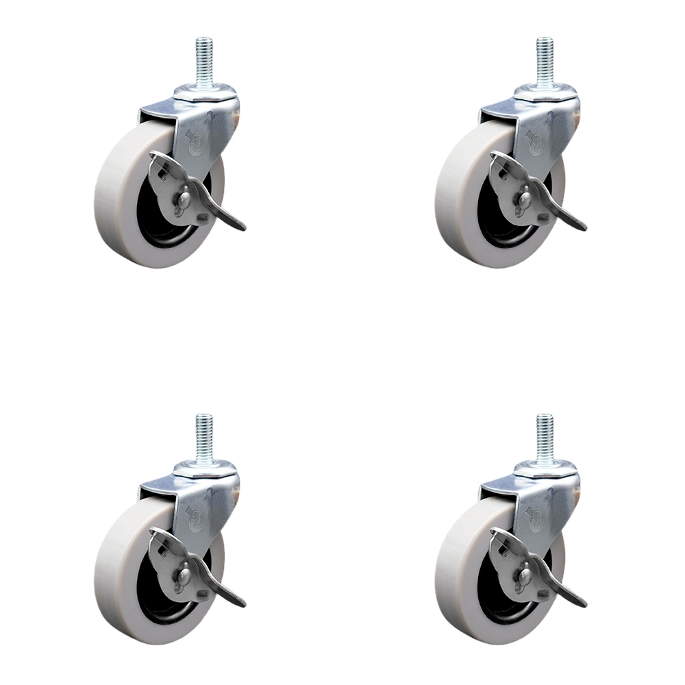 SCC-TS05S310-TPRS-SLB-M1215-4 3 in. Swivel Thermoplastic Rubber Caster Wheels with 12 mm 1.75 TPI x 1.5 in. Threaded Stem Caster & Brake - Set of 4