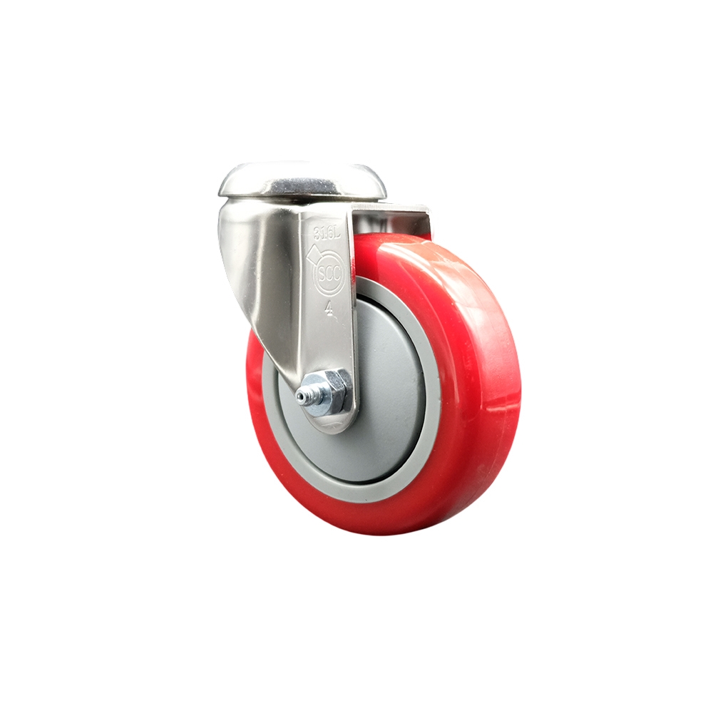 SCC-SS316BH20S414-PPUB-RED Polyurethane Swivel Bolt Hole Caster with 4 in. Red Caster Wheel - 316 Stainless Steel Caster