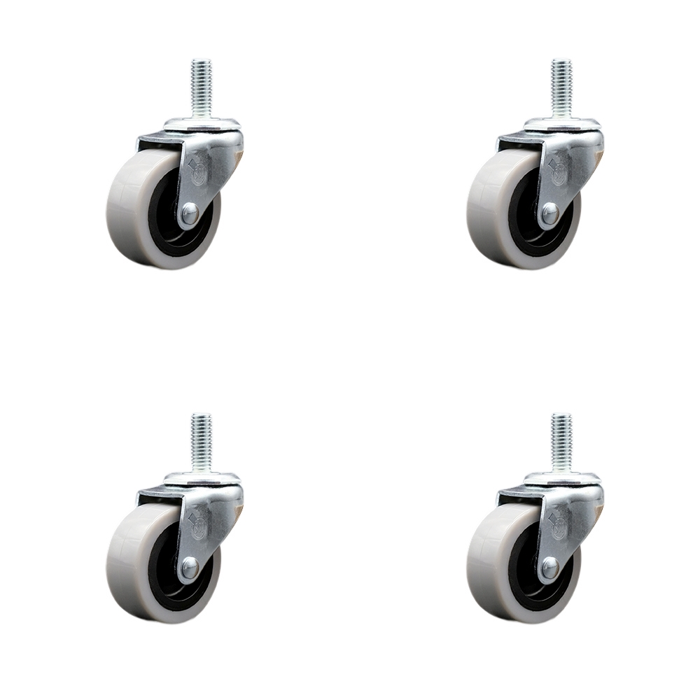 SCC-TS05S210-TPRS-M815-4 2 in. Swivel Thermoplastic Rubber Caster Wheels with 8 mm 1.25 TPI x 1.5 in. Threaded Stem Casters - Set of 4