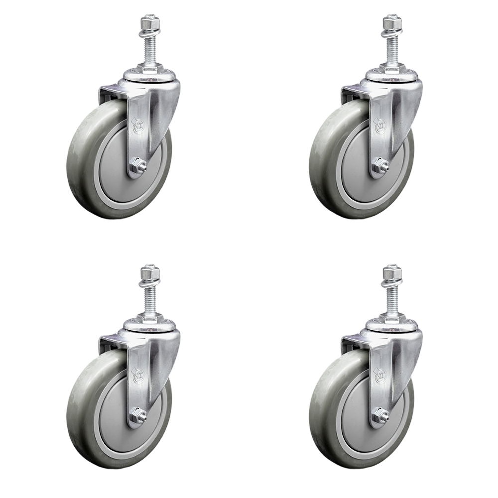 SCC-TS20S514-PPUB-381615-4 Polyurethane Swivel Threaded Stem Caster with 5 x 1.25 in. Gray Wheels & 0.38 in. Stems - Set of 4