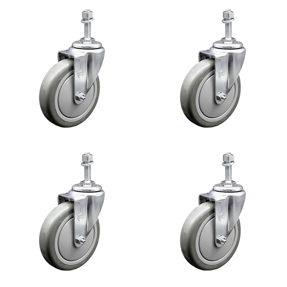 SCC-TS20S514-PPUB-M1015-4 Polyurethane Swivel Threaded Stem Caster with 5 x 1.25 in. Gray Wheels & 10 mm Stems - Set of 4