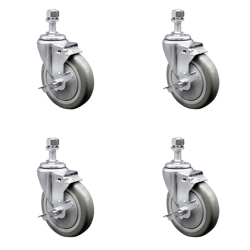 SCC-TS20S514-PPUB-TLB-M1215-4 Polyurethane Swivel Threaded Stem Caster with 5 x 1.25 in. Gray Wheels & 12 mm Stems - Set of 4