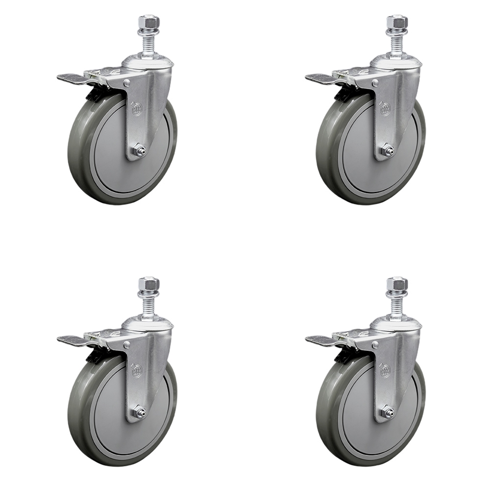 SCC-TSTTL20S614-PPUB-M1215-4 Polyurethane Swivel Threaded Stem Caster with 6 x 1.25 in. Gray Wheels & 12 mm Stems - Set of 4