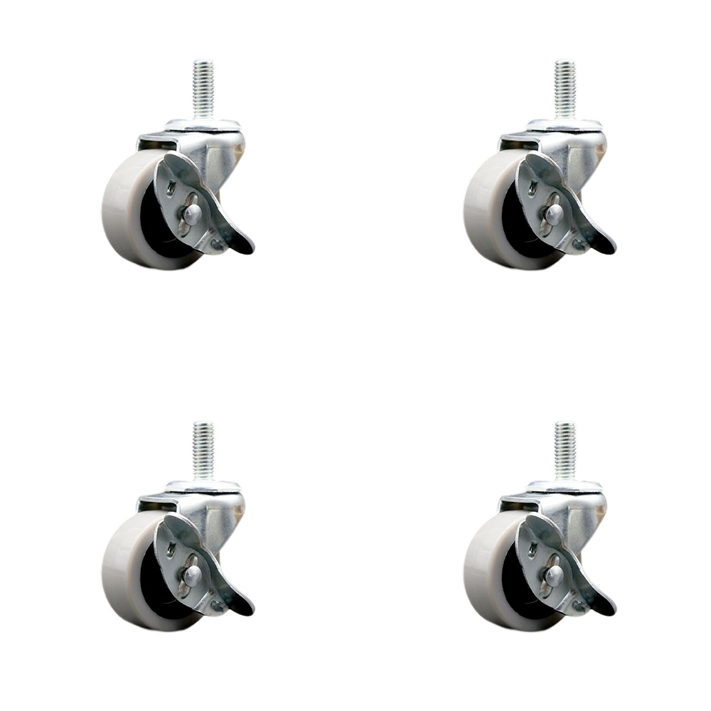SCC-TS05S210-TPRS-SLB-M815-4 2 in. Swivel Thermoplastic Rubber Caster Wheels with 8 mm 1.25 TPI x 1.5 in. Threaded Stem Caster with Brake - Set of 4