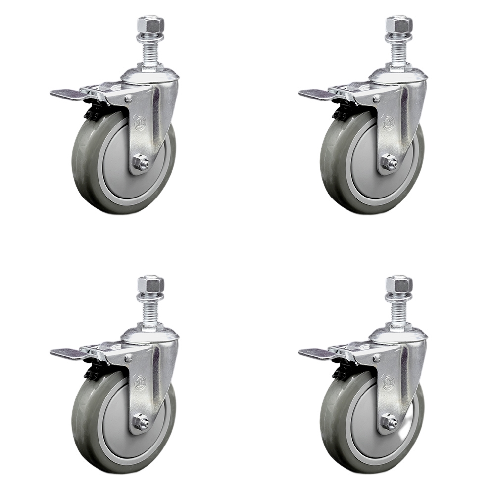 SCC-SSTSTTL20S514-PPUB-M1215-4 Stainless Steel Polyurethane Swivel Threaded Stem Caster with 5 x 1.25 in. Gray Wheels & 12 mm Stems - Set of 4