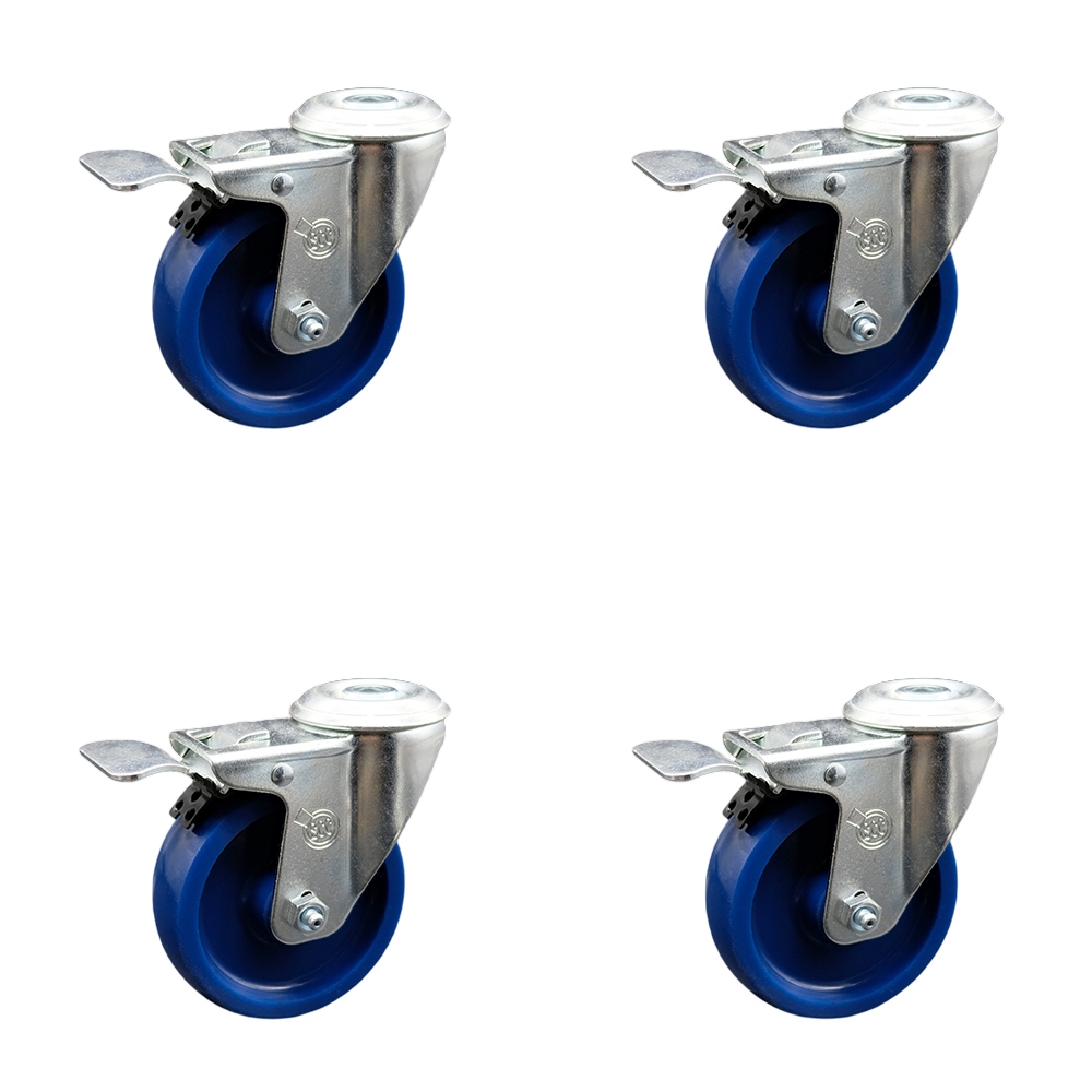 SCC-BHTTL20S414-SPUS-4 Solid Polyurethane Swivel Bolt Hole Caster with 4 x 1.25 in. Blue Wheels - Set of 4