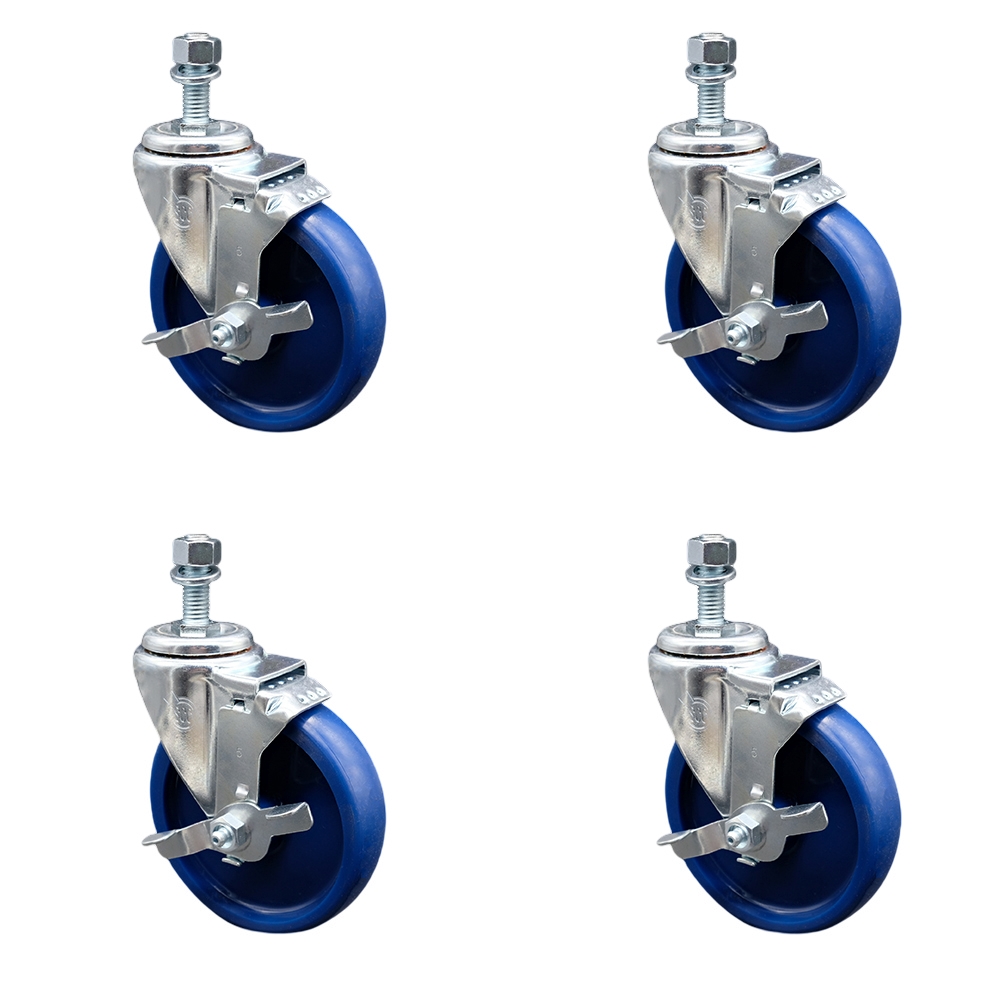 SCC-TS20S514-SPUS-TLB-M1215-4 Solid Polyurethane Swivel Threaded Stem Caster with 5 x 1.25 in. Blue Wheels & 12 mm Stems - Set of 4