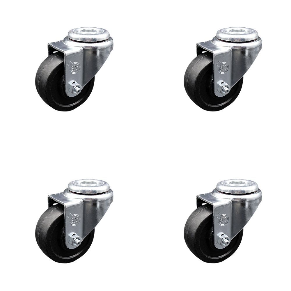 SCC-BH20S314-SRS-4 Soft Rubber Swivel Bolt Hole Caster with 3 x 1.25 in. Black Wheels - Set of 4